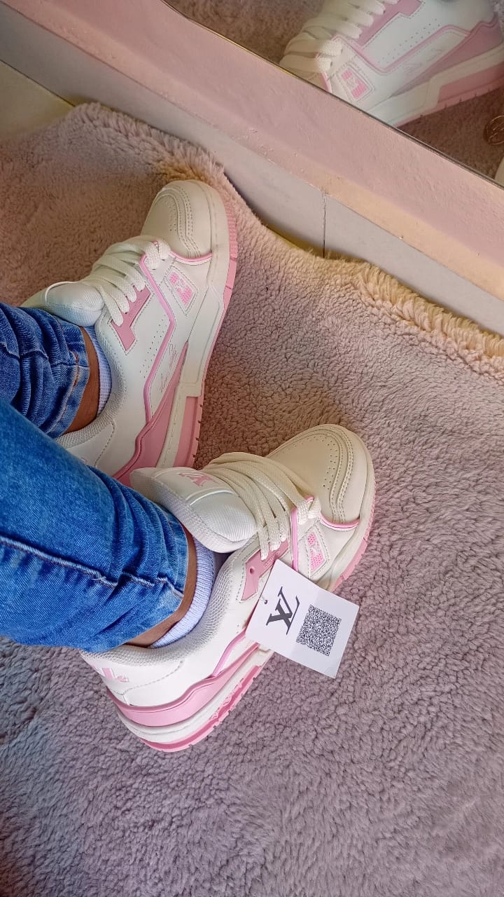 Tênis LV - Rosa com Branco
